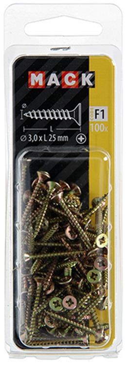 Mack 1017961 - spaanplaatschroef vz kop geelverz 100st 3,0 x 25 mm | 5 stuks