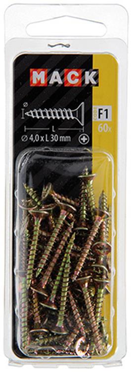 Mack 1017971 - spaanplaatschroef vz kop geelverz. 60st 4,0 x 30 mm | 5 stuks