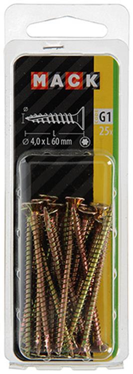 Mack 1018014 - spaanplschr.vzkop-zelfb. geelverz. 25 st 4,0 x 60 mm | 5 stuks