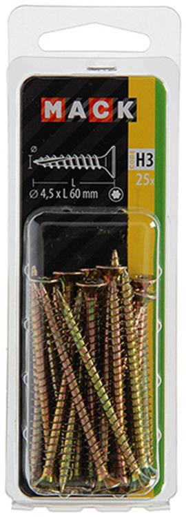 Mack 1018019 - spaanplschr.vzkop-zelfb. geelverz. 25 st 4,5 x 60 mm | 5 stuks