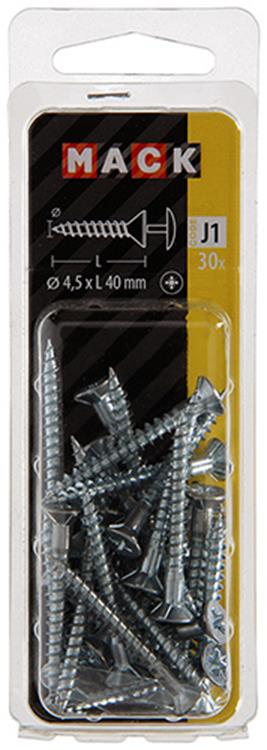 Mack 1018034 - schroef met kopboring staal verz. 30 st 4,5 x 40 mm | 5 stuks