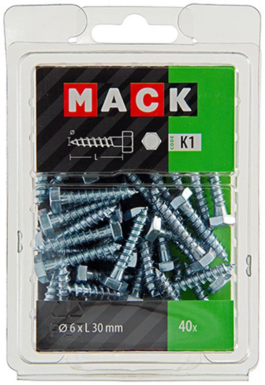 Mack 1018037 - houtdraadbout staal verzinkt 40 st 6 x 30 mm | 5 stuks