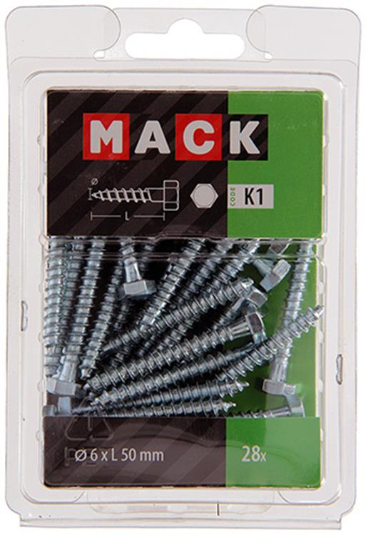 Mack 1018040 - houtdraadbout staal verzinkt 28 st 6 x 50 mm | 5 stuks