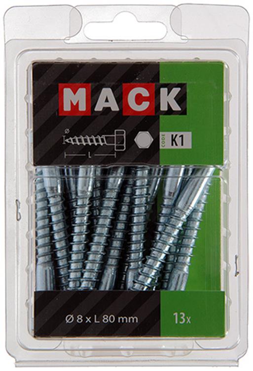 Mack 1018052 - houtdraadbout staal verzinkt 13 st 8 x 80 mm | 5 stuks