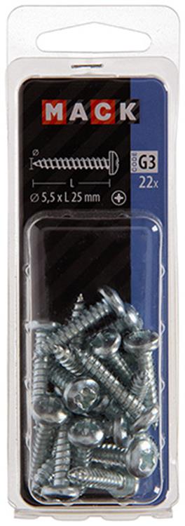 Mack 1018078 - zelftappende schroef cylkop verz. 22 st 5,5 x 25 mm | 5 stuks