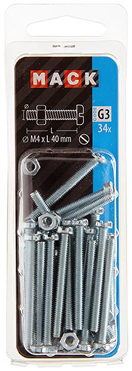 Mack 1018093 - metaalschroef cyl. kop + moer verz. 34 st m4 x 40 mm | 5 stuks