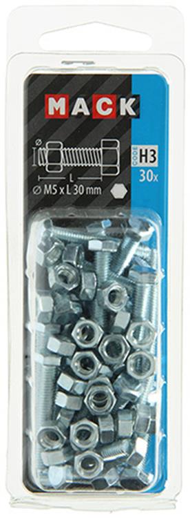 Mack 1018108 - tapbout + moer staal verzinkt 30 st m5 x 30 mm | 5 stuks