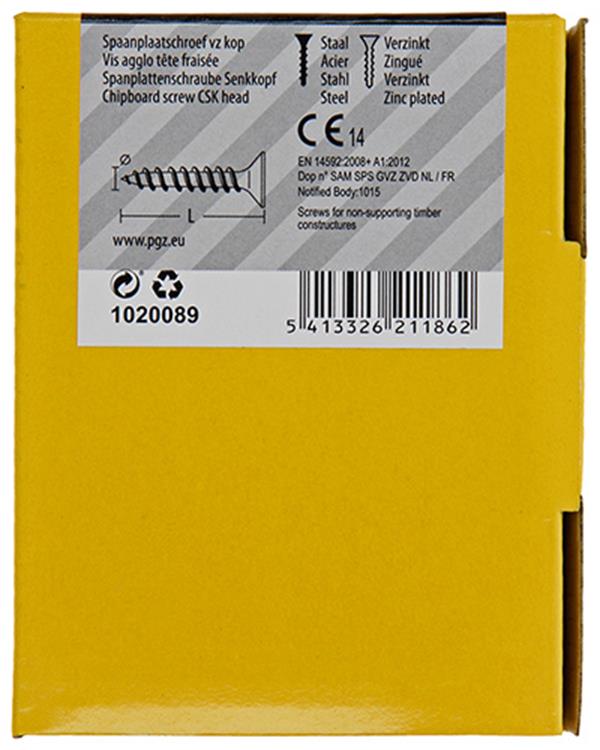 Mack 1020089 - spaanplaatschroef vz kop geel vz 200 st 4,0 x 16 mm | 5 stuks