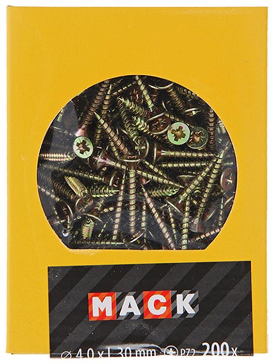 Mack 1020092 - spaanplaatschroef vz kop geel vz 200 st 4,0 x 30 mm | 5 stuks