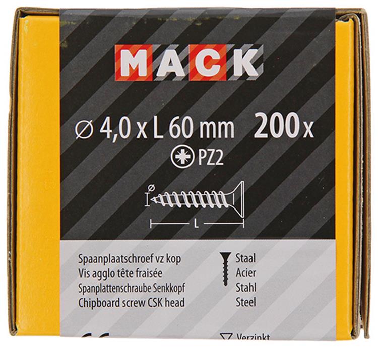 Mack 1020097 - spaanplaatschroef vz kop geelvz 200 st 4,0 x 60 mm | 2 stuks