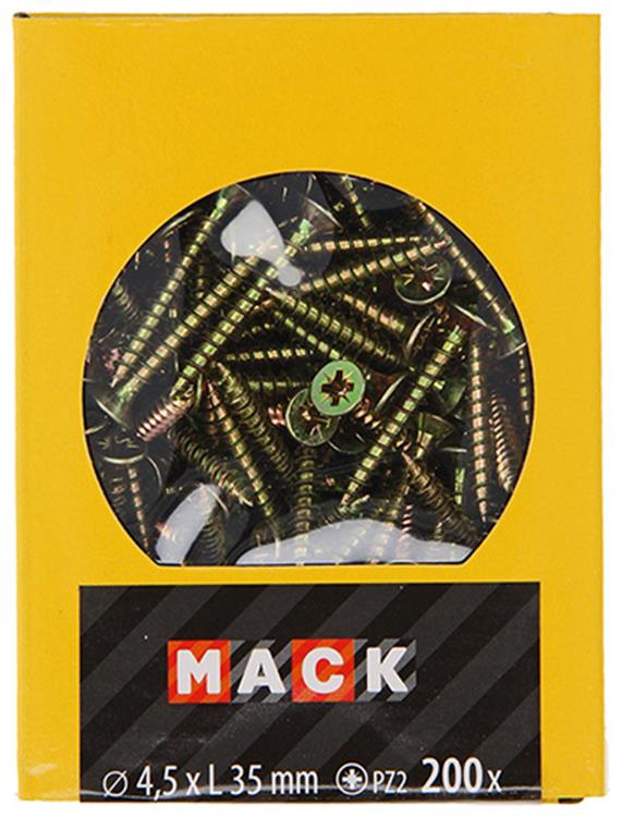 Mack 1020103 - spaanplaatschroef vz kop geel vz 200 st 4,5 x 35 mm | 5 stuks