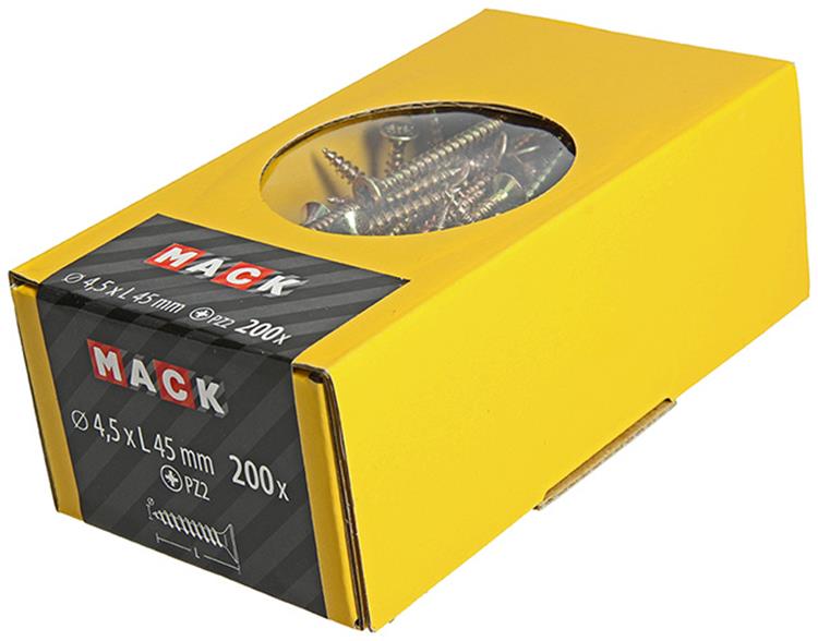 Mack 1020105 - spaanplaatschroef vz kop geel vz 200 st 4,5 x 45 mm | 3 stuks