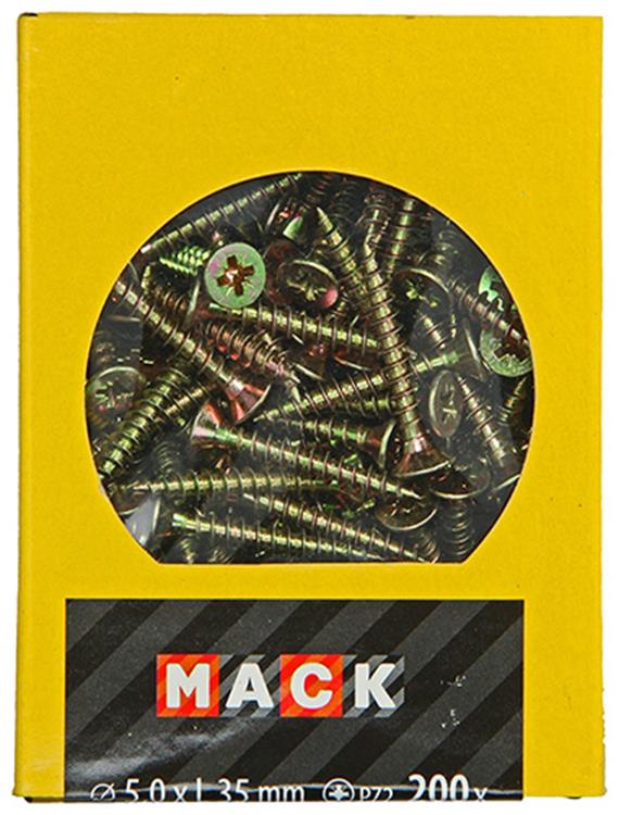 Mack 1020112 - spaanplaatschroef vz kop geel vz 200 st 5,0 x 35 mm | 5 stuks