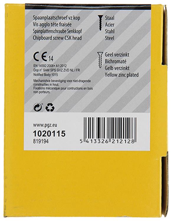Mack 1020115 - spaanplaatschroef vz kop geel vz 100 st 5,0 x 50 mm | 5 stuks