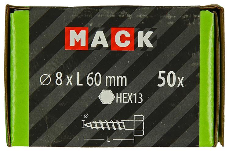 Mack 1020176 - houtdraadbout verzinkt 50 st 8 x 60 mm | 3 stuks