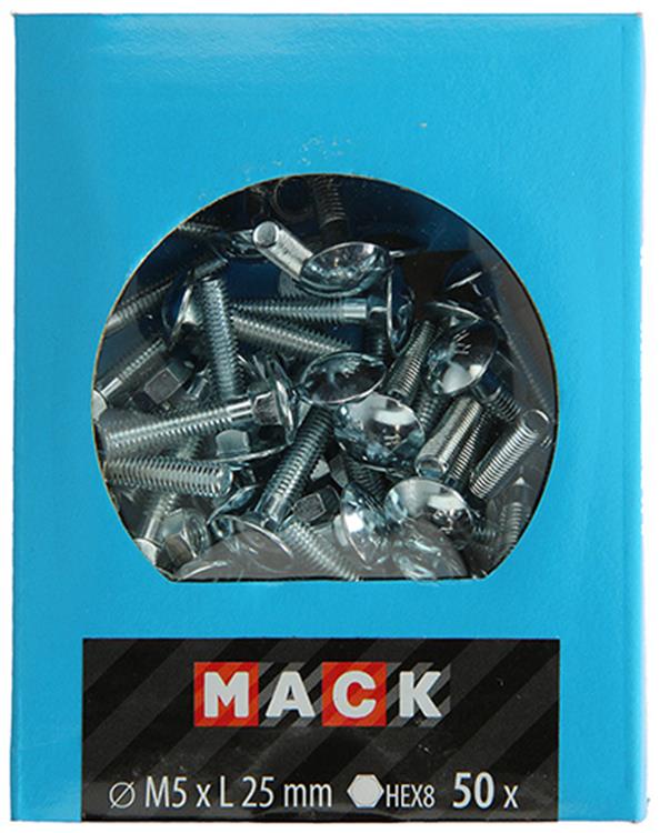 Mack 1020191 - houtbout + moer verzinkt 50 stm5 x 25 mm | 5 stuks