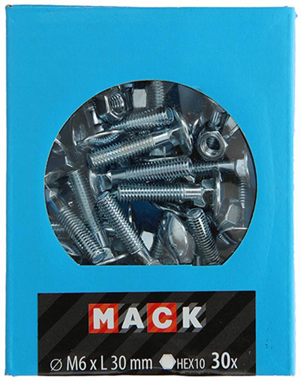 Mack 1020197 - houtbout + moer verzinkt 30 stm6 x 30 mm | 5 stuks