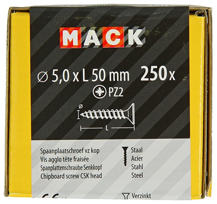 Mack 1020268 - spaanplaatschroef vz kop gvz 250 st 5,0 x 50 mm | 1 stuks