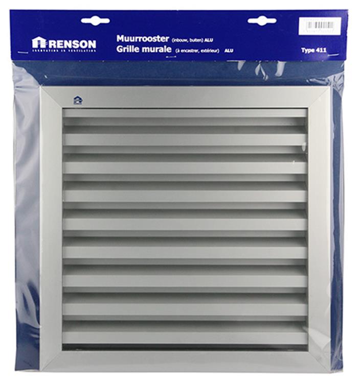 Renson 1006226 - muurrooster inbouw 411 alu f1 300x300mm | 1 stuks