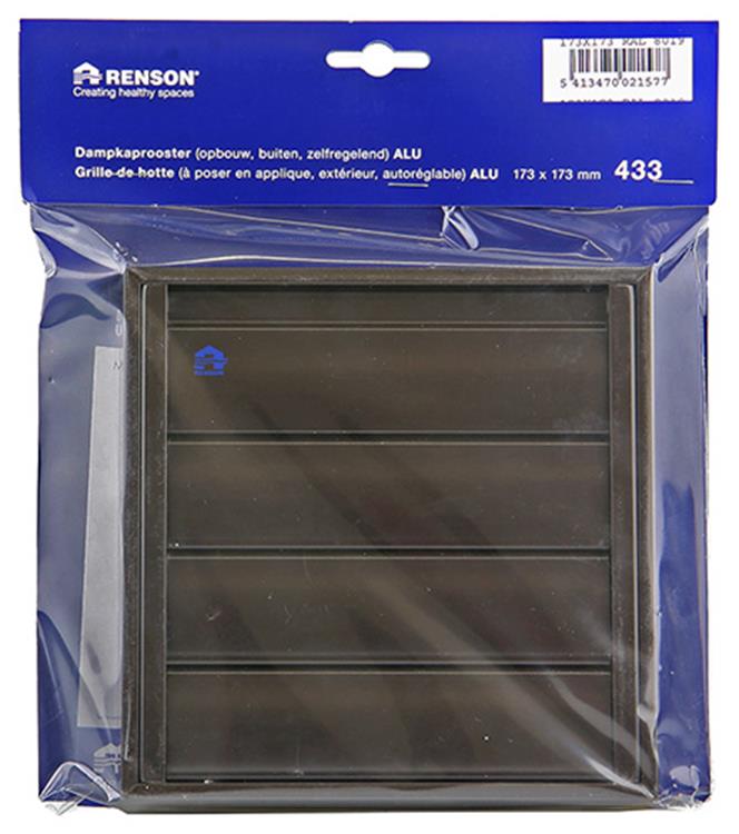 Renson 1006252 - dampkaprooster opbouw 433 alu ral 8019 173x173mm | 2 stuks