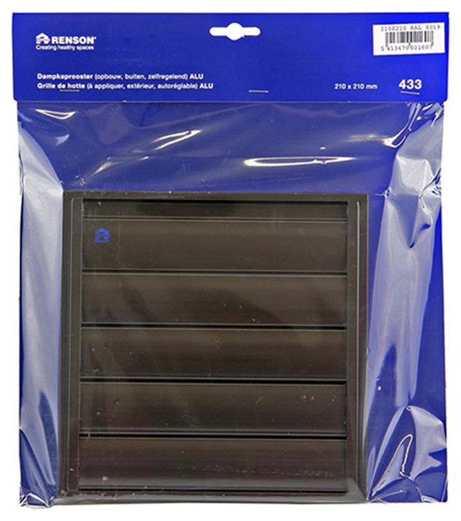 Renson 1006255 - dampkaprooster opbouw 433 alu ral 8019 210x210mm | 2 stuks
