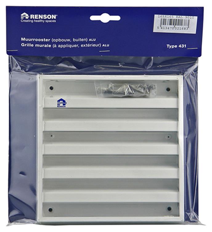 Renson 1006233 - muurrooster opbouw 431 alu ral 9010 165x165mm | 2 stuks