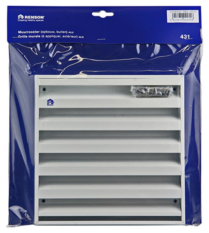 Renson 1006236 - muurrooster opbouw 431 alu ral 9010 225x225mm | 2 stuks