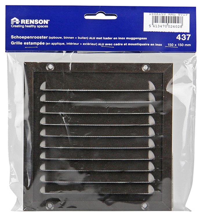 Renson 1006343 - schoepenrooster + kader + mug.opbouw 437 ral8019 150x150mm | 2 stuks