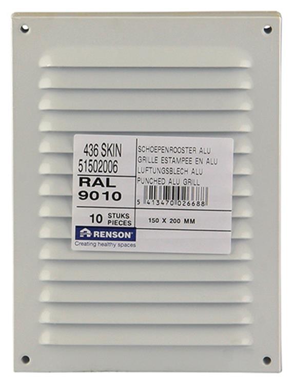 Renson 1006303 - schoepenrooster vlak alu ral 9010 150x200mm | 10 stuks