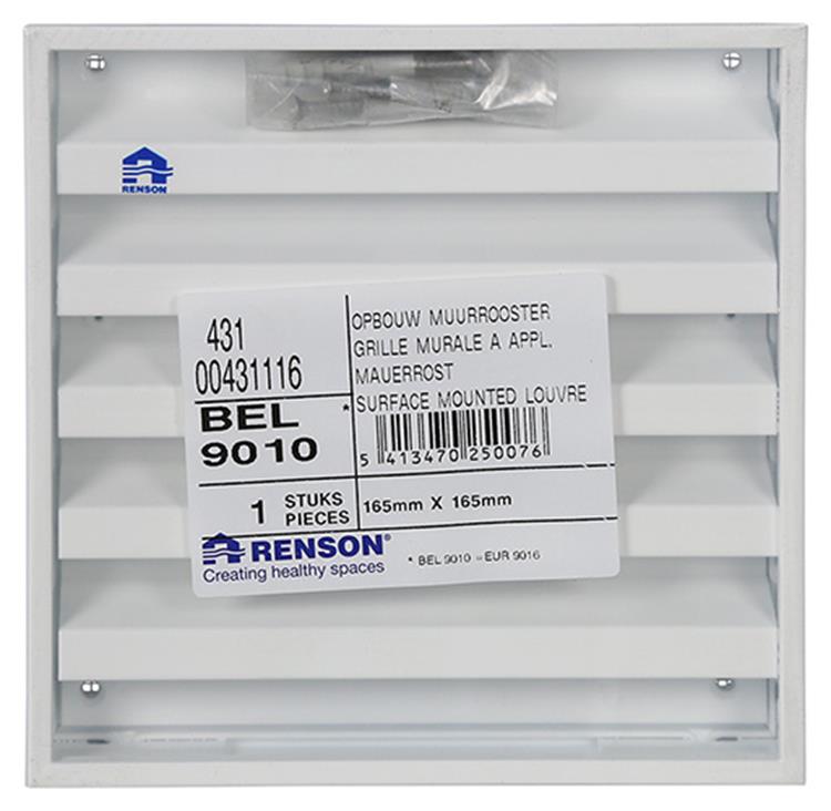 Renson 1013926 - opbouw muurrooster alu wit 431 165x165mm | 2 stuks