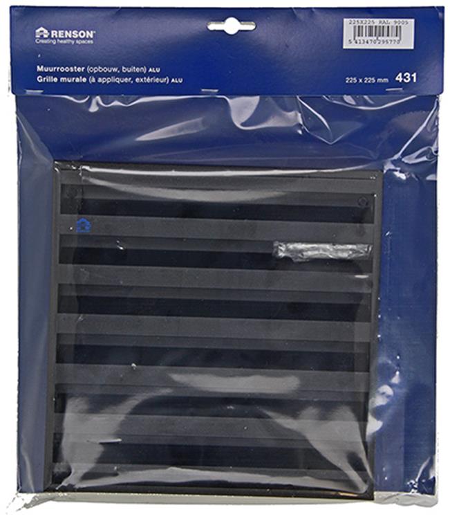 Renson 1057989 - opbouwmuurrooster met gaas 431 (225x225) ral 9005 zwart | 2 stuks