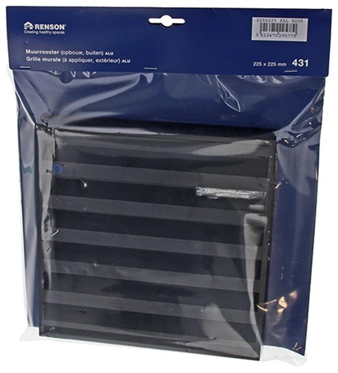 Renson 1057989 - opbouwmuurrooster met gaas 431 (225x225) ral 9005 zwart | 2 stuks