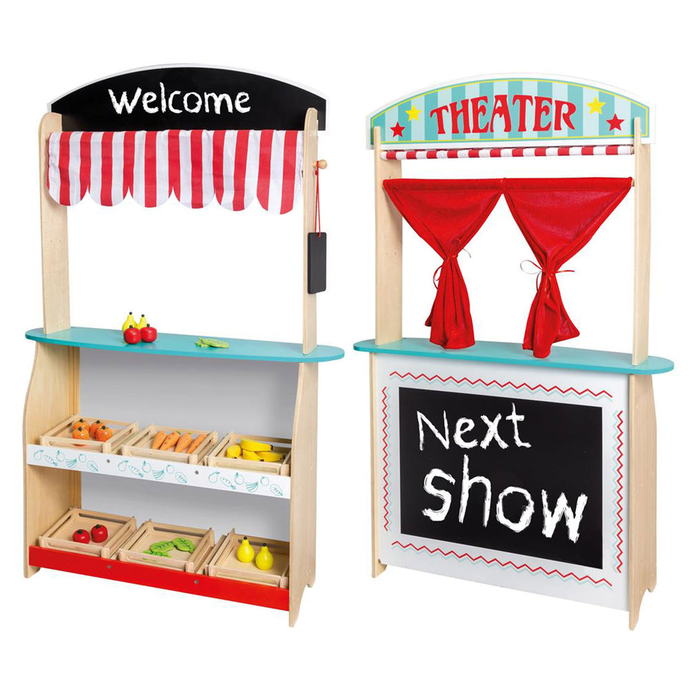 Jouéco houten theater en winkel 2 in 1 - met accessoires - vanaf 3 jaar