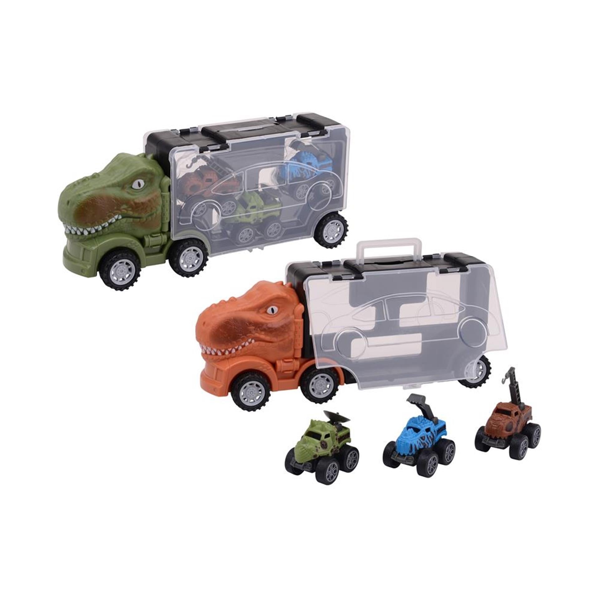 Johntoy john toy dino opberg truck met drie dino auto's, 2 assorti