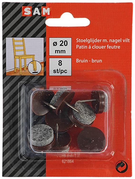 Mack 1047712 - stoelglijder met nagel vilt bruin ø 20 mm 8 st pcs | 6 stuks