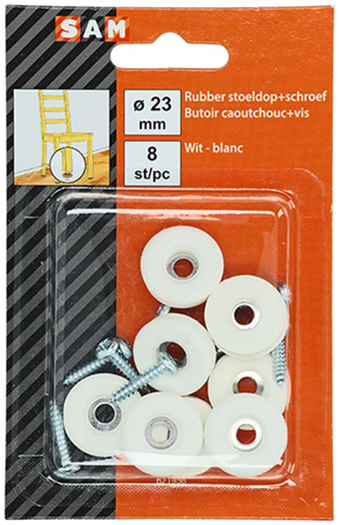 Mack 1047723 - stoeldop rubber + schroef wit ø 23 mm 8 st pcs | 6 stuks