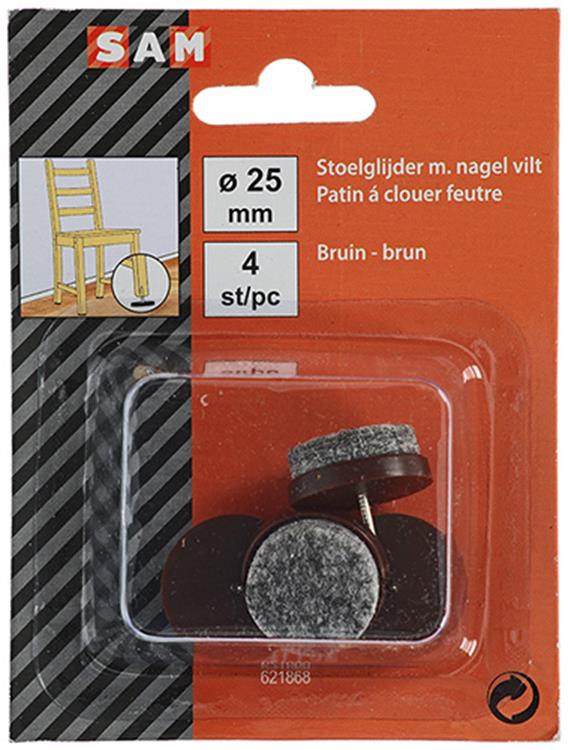 Mack 1047732 - stoelglijder met nagel vilt bruin ø 25 mm 4 st pcs | 6 stuks