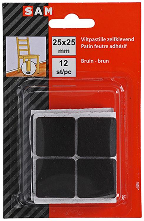 Mack 1047695 - viltpastille zelfklevend bruin 25 x 25 mm 12 st pcs | 12 stuks