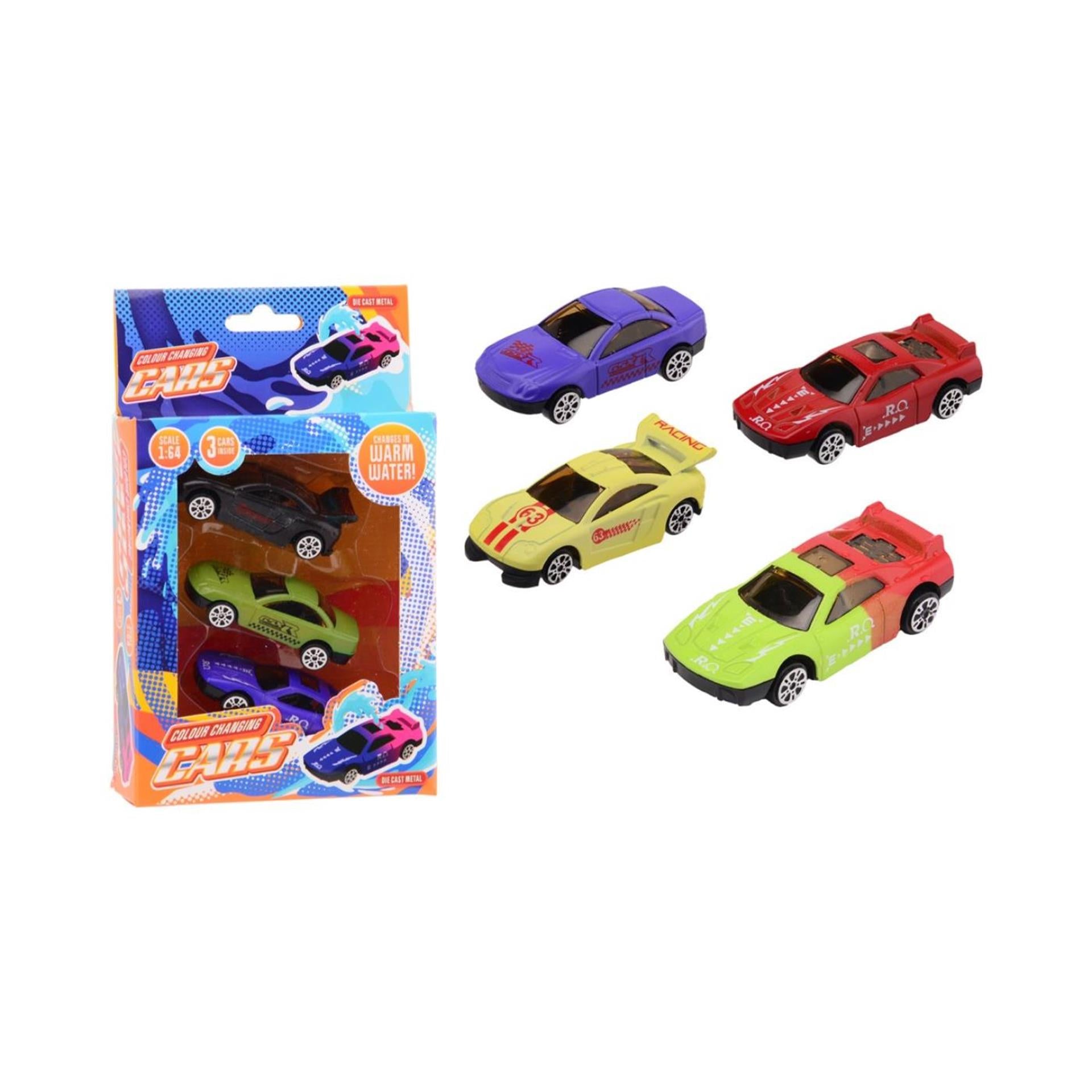 Johntoy kleur veranderende gegoten raceauto, 3st.