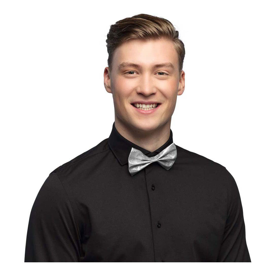 Boland vlinderstrik glitter zilver