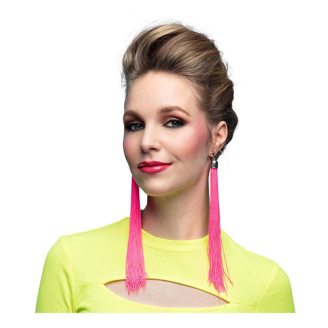 Boland oorbellen festival neon roze, 20cm