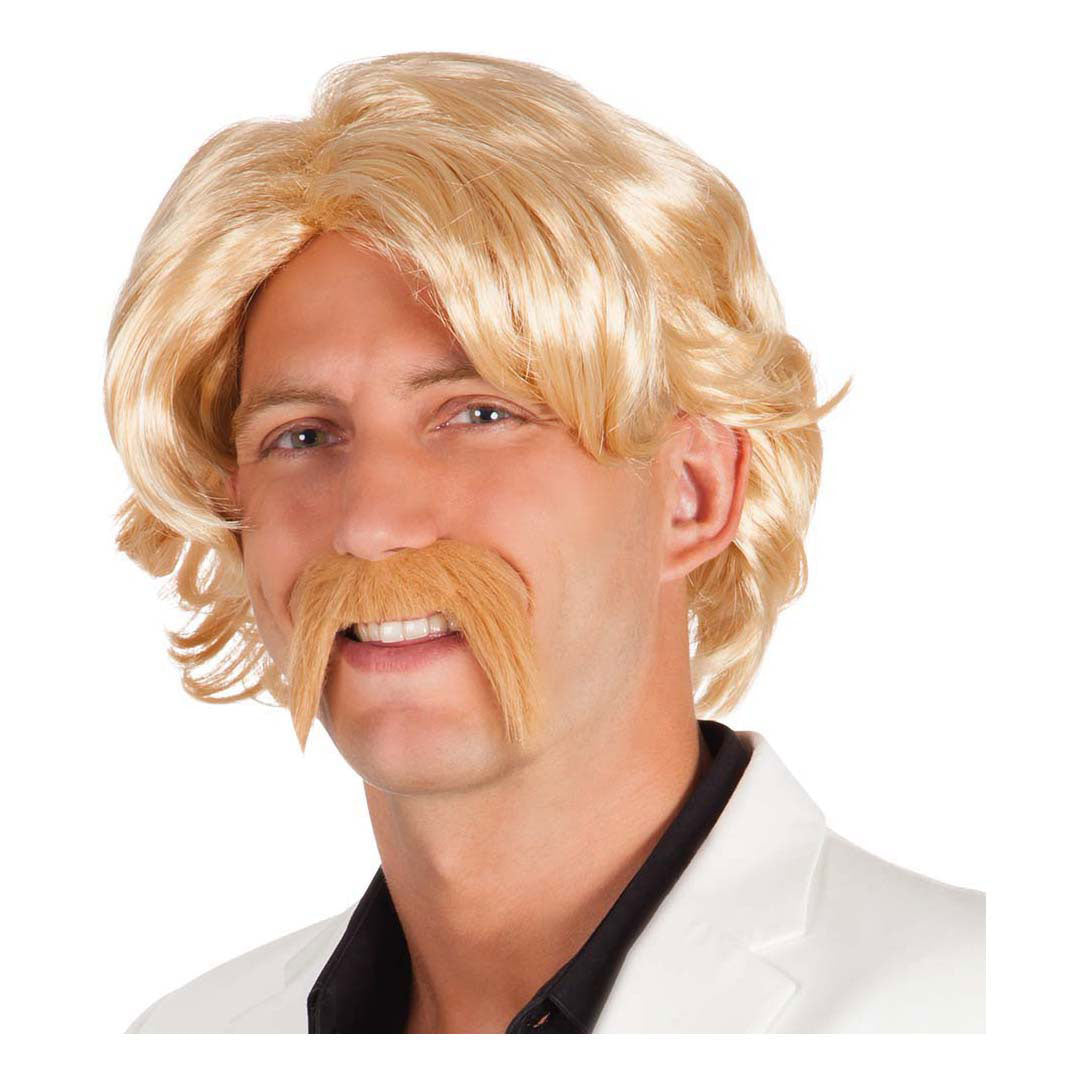 Boland blonde pruik met snor