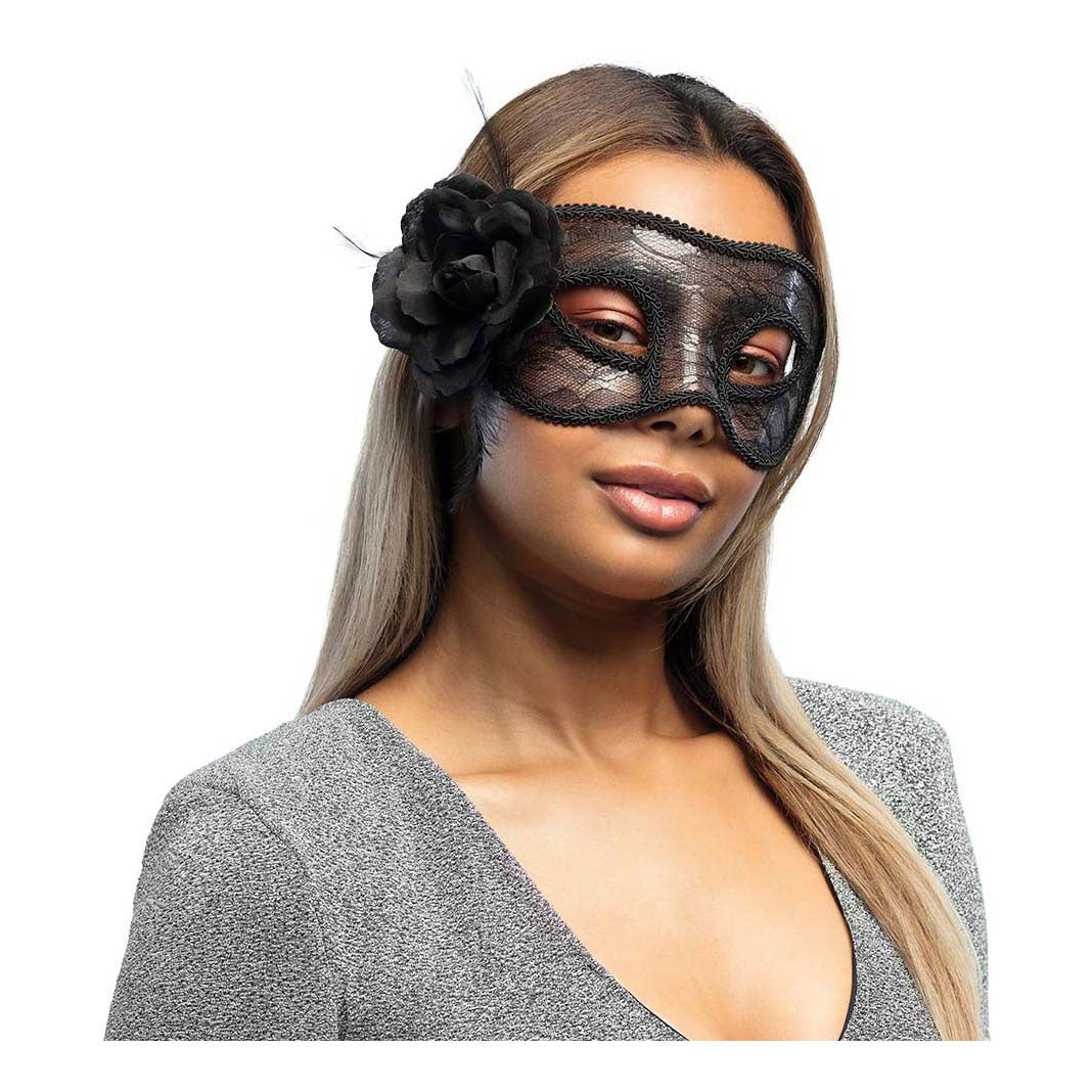 Boland kanten oogmasker mystiek zwart