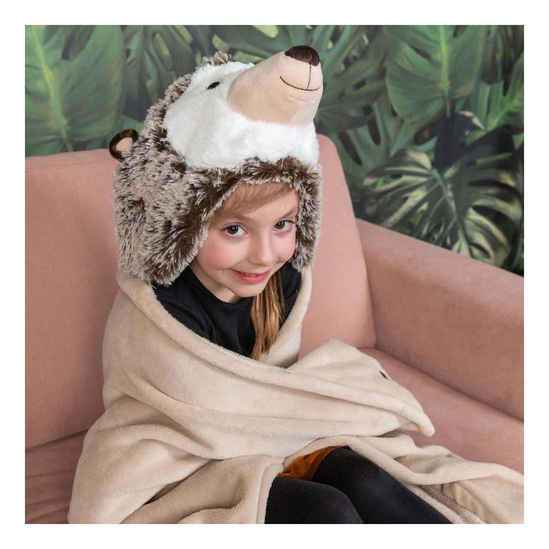 Noxxiez knuffeldeken met capuchon egel, 130x100cm