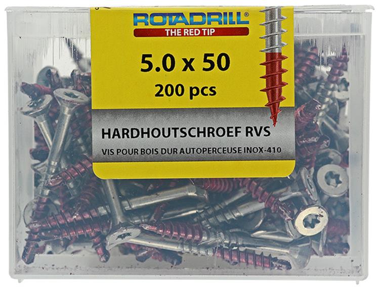 Rotadrill 1040037 - hardhoutschroef zelfb.sppls.rvs t25 5.0x50mm (200) | 4 stuks