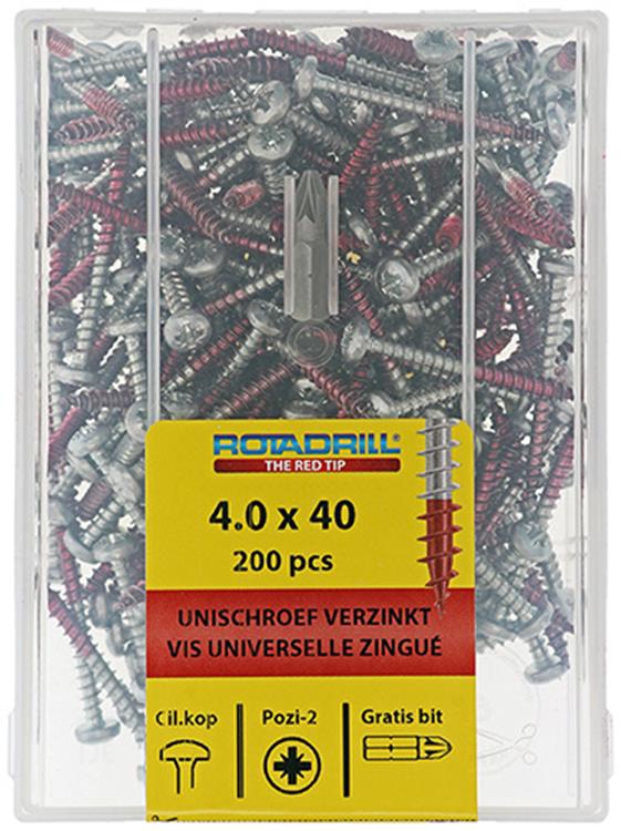 Rotadrill 1040032 - universeelschroef ckpzd vz 4.0x40mm (200) | 4 stuks