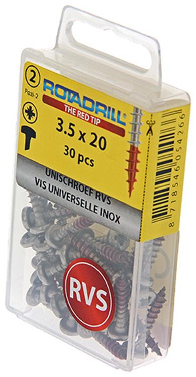 Rotadrill 1039876 - universeelschroef ck pzd rvs-a2 3.5x20mm (30) | 6 stuks