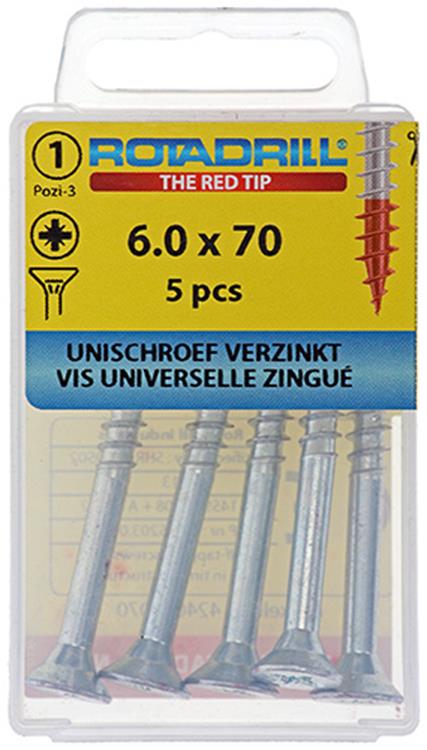 Rotadrill 1039788 - universeelschroef vk pzd vz 6.0x70mm (5) | 6 stuks