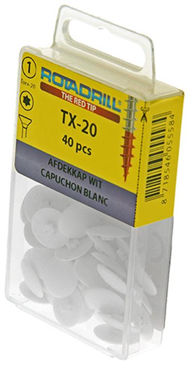 Rotadrill afdekkapje wit pk torx tx20 | 40 stuks - 429.000.620