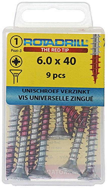 Rotadrill 1039785 - universeelschroef vk pzd vz 6.0x40mm (9) | 6 stuks